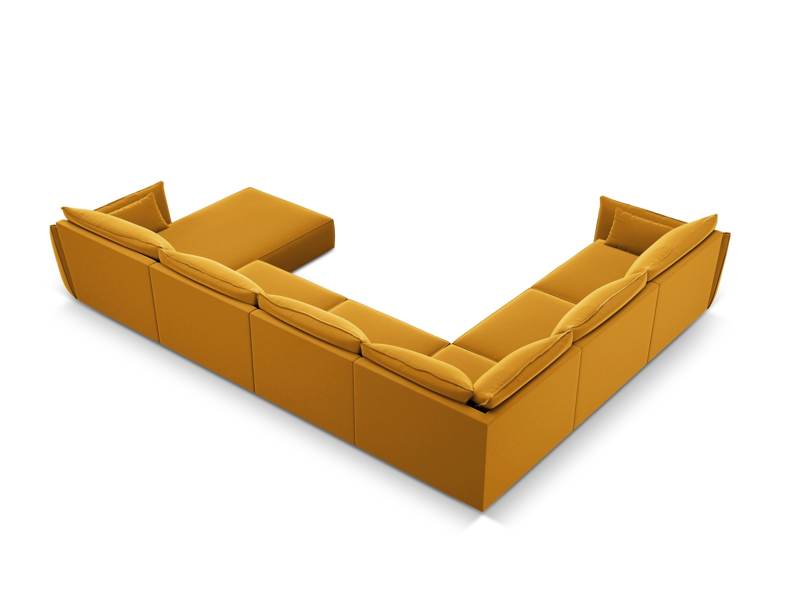 Velvet Panoramic Left Corner Sofa, "Kaelle", 8 Seats, 384x284x85