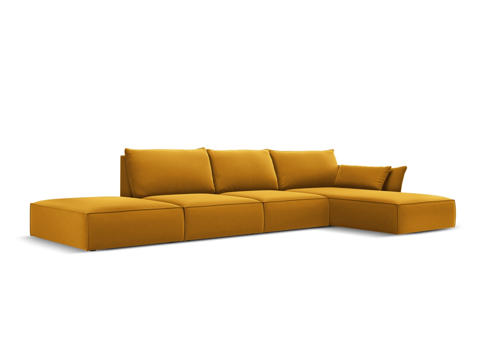 Velvet Right Corner Sofa, "Kaelle", 5 Seats, 364x171x85