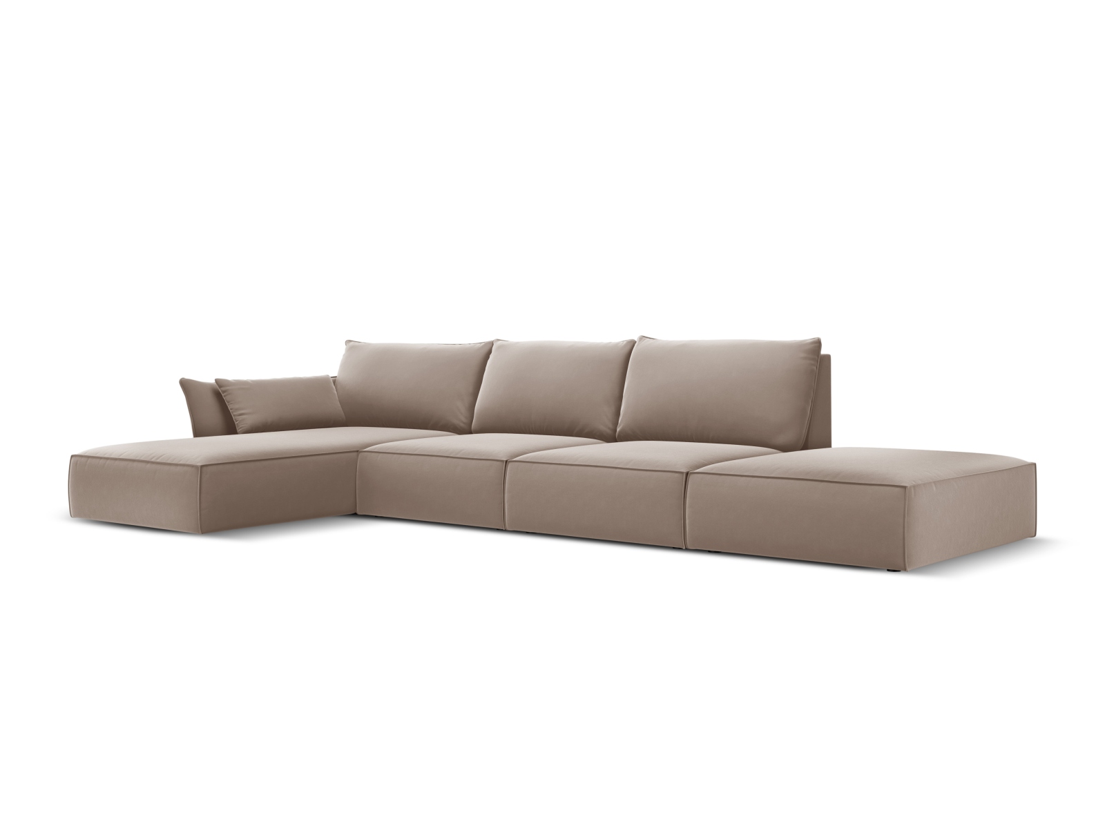 Velvet Left Corner Sofa, "Kaelle", 5 Seats, 364x171x85