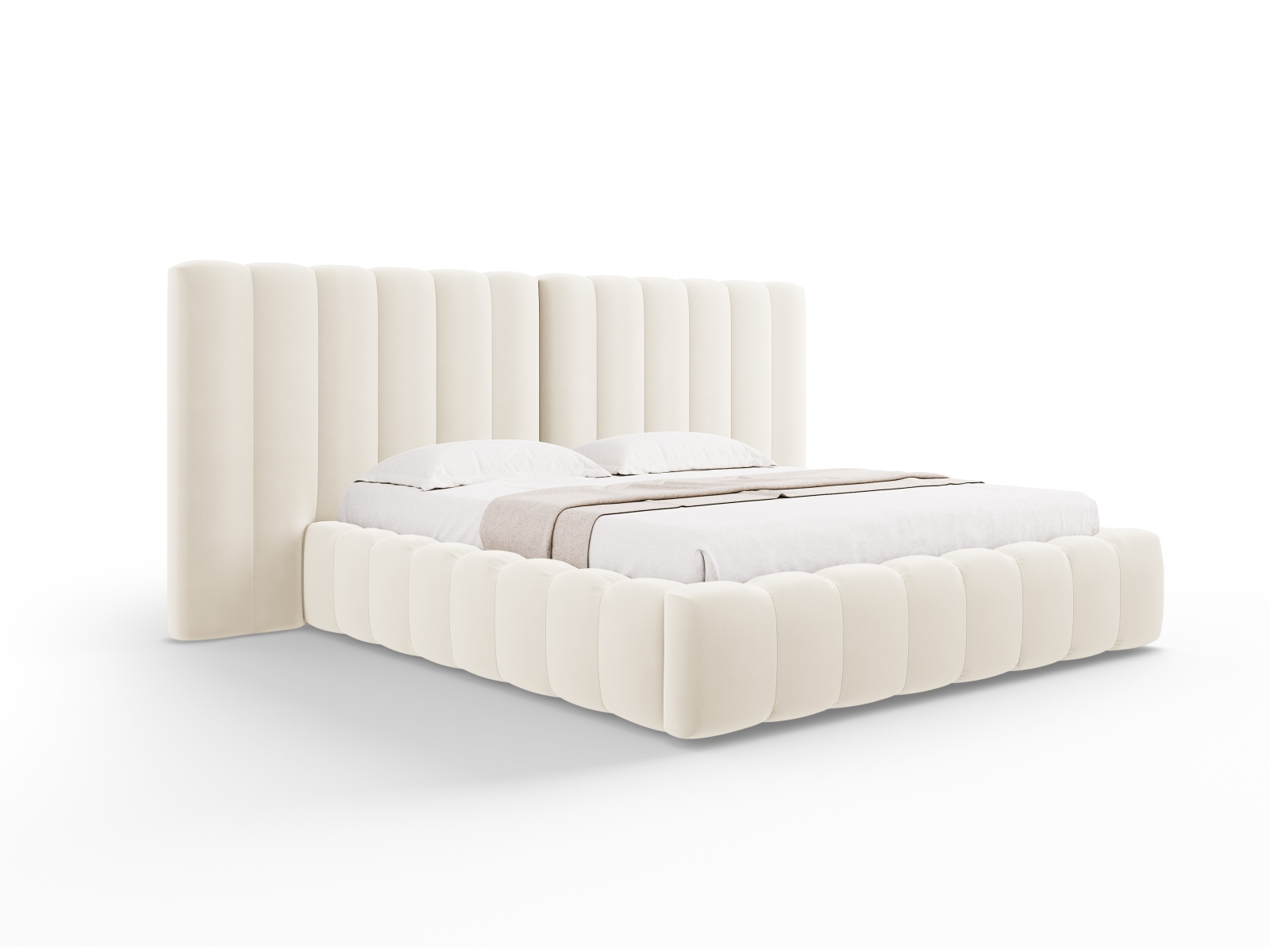 Velvet Storage Bed With Double Headboard, "Kelp", 200x230x100