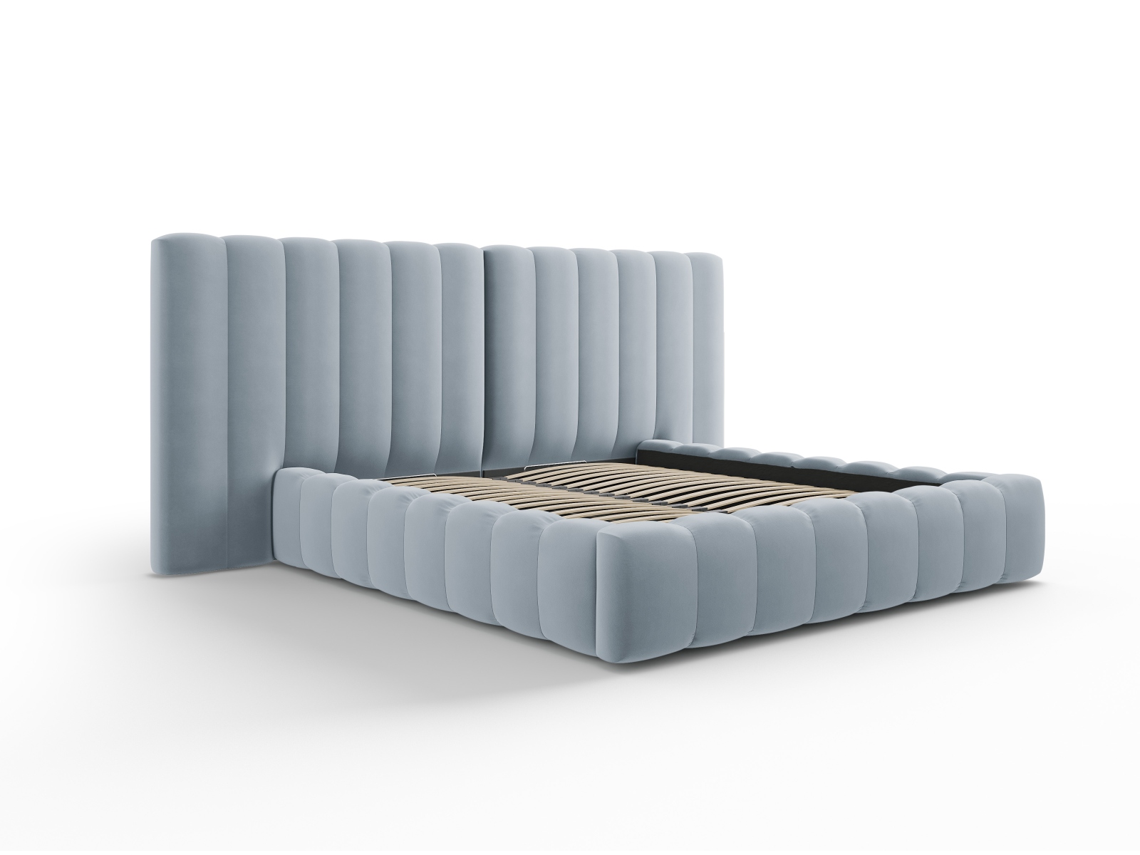 Velvet Storage Bed With Double Headboard, "Kelp", 200x230x100