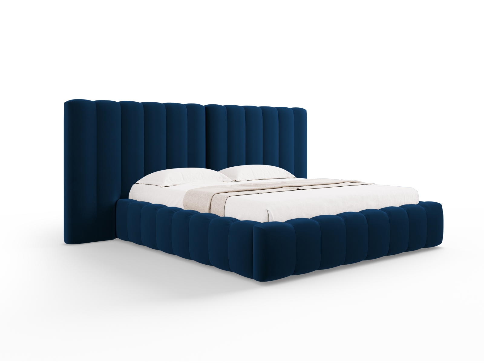 Velvet Storage Bed With Double Headboard, "Kelp", 200x230x100