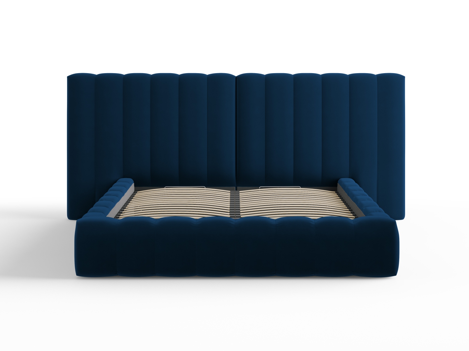 Velvet Storage Bed With Double Headboard, "Kelp", 200x230x100