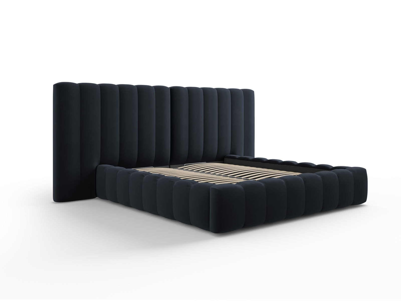 Velvet Storage Bed With Double Headboard, "Kelp", 200x230x100