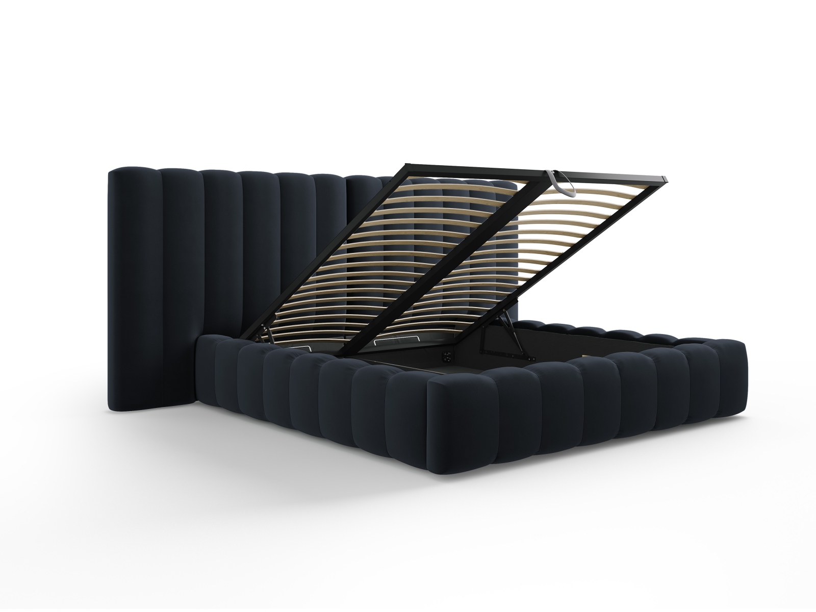 Velvet Storage Bed With Double Headboard, "Kelp", 200x230x100