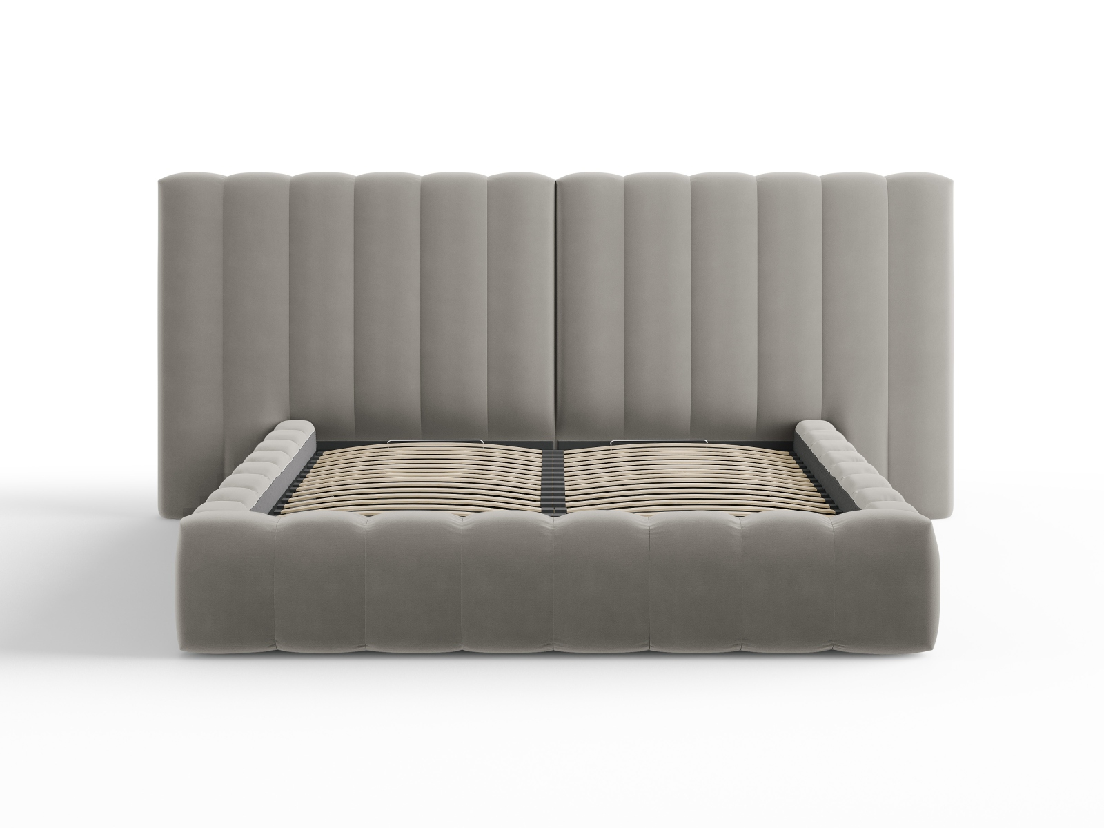 Velvet Storage Bed With Double Headboard, "Kelp", 200x230x100