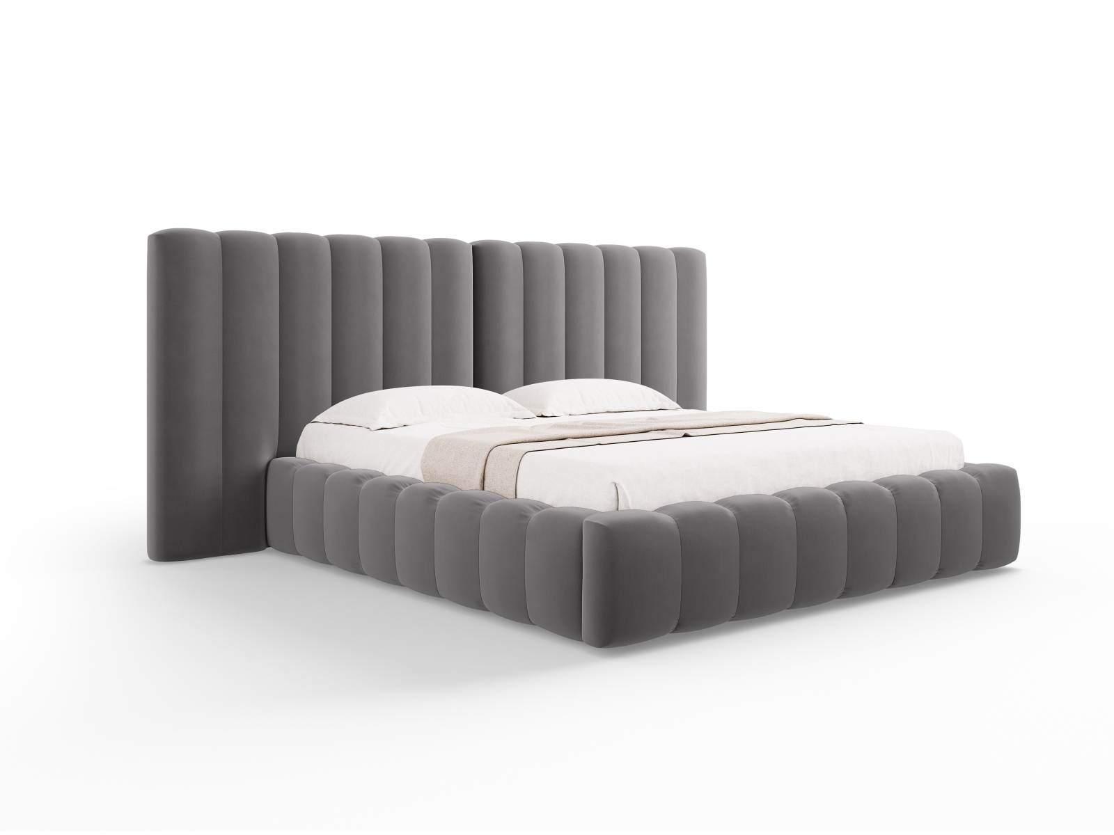 Velvet Storage Bed With Double Headboard, "Kelp", 200x230x100
