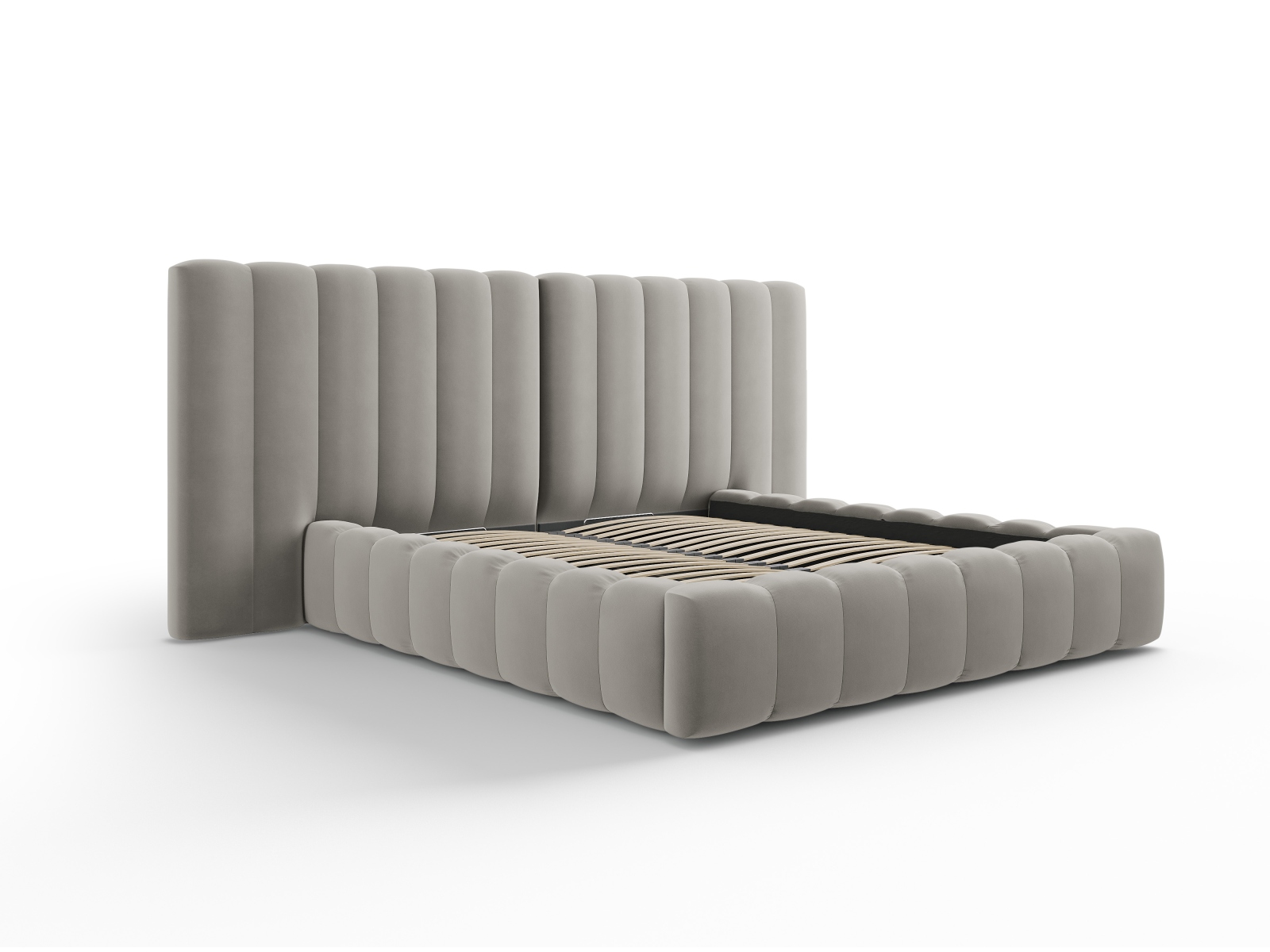 Velvet Storage Bed With Double Headboard, "Kelp", 200x230x100