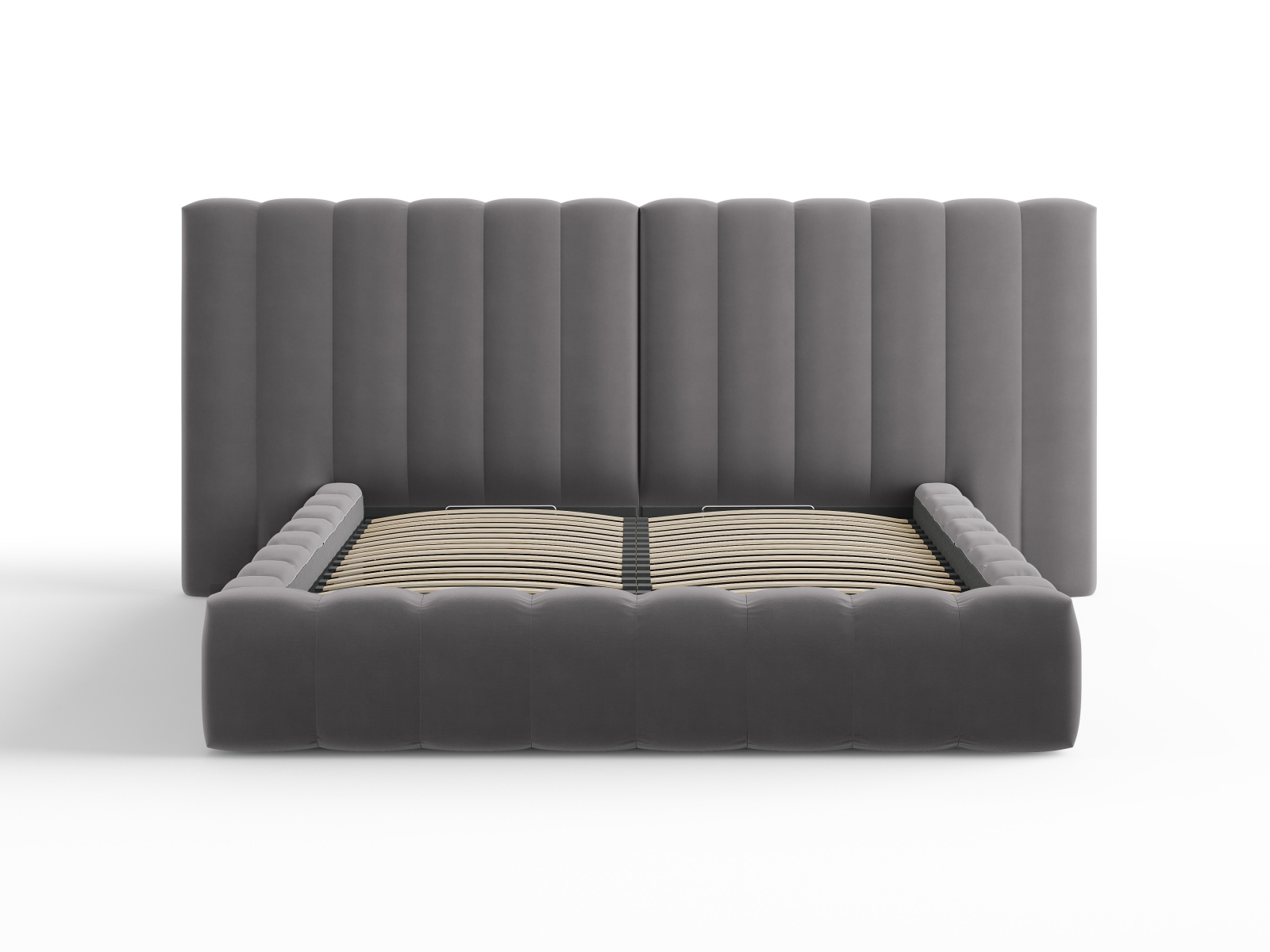 Velvet Storage Bed With Double Headboard, "Kelp", 200x230x100