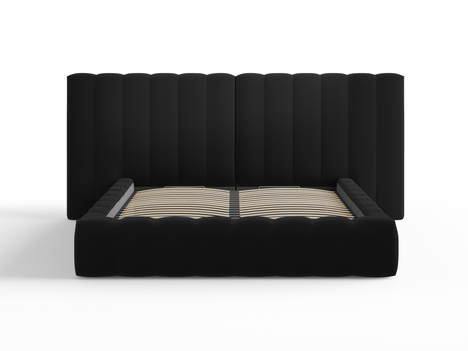 Velvet Storage Bed With Double Headboard, "Kelp", 200x230x100