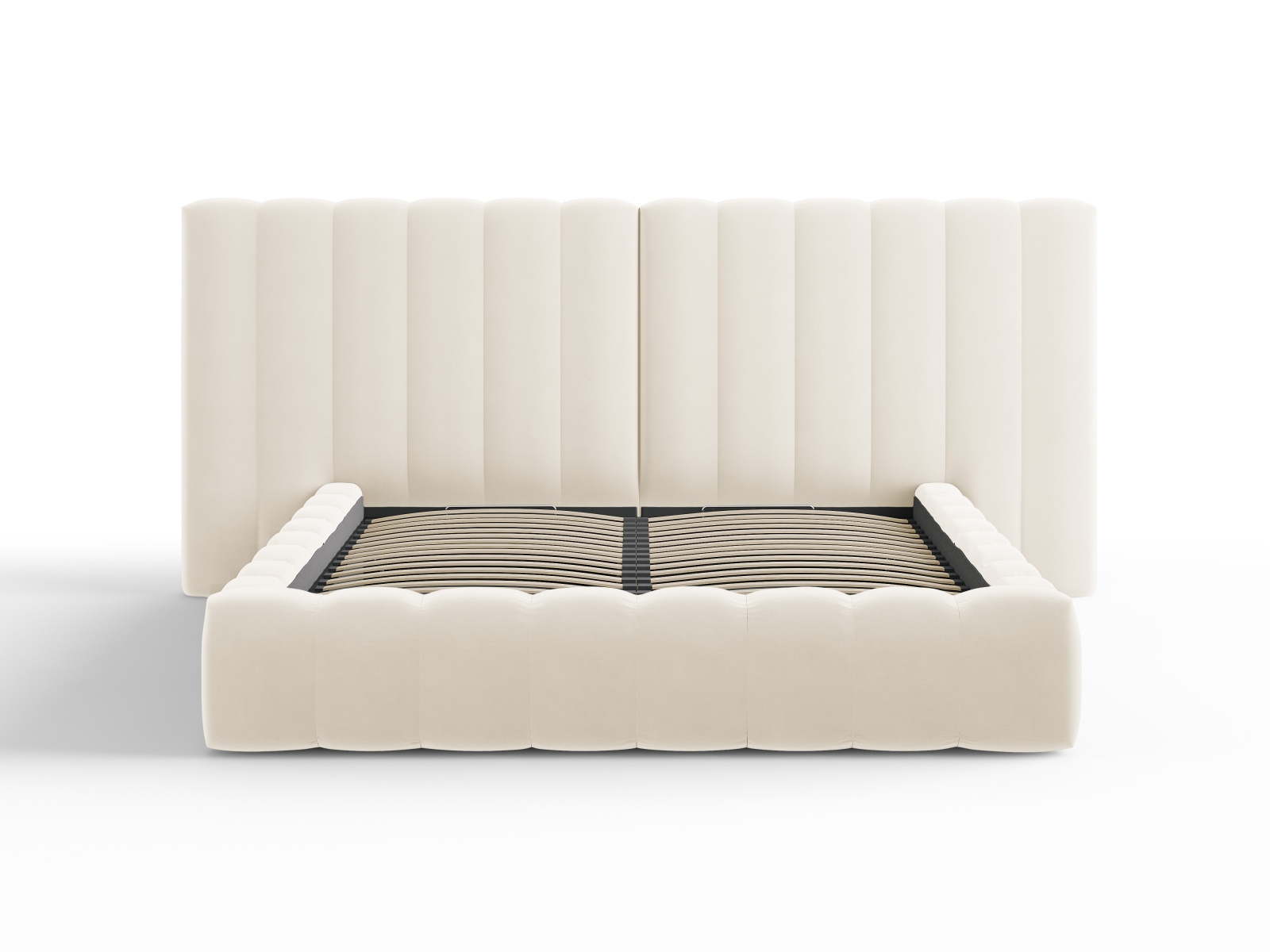 Velvet Storage Bed With Double Headboard, "Kelp", 250x230x100