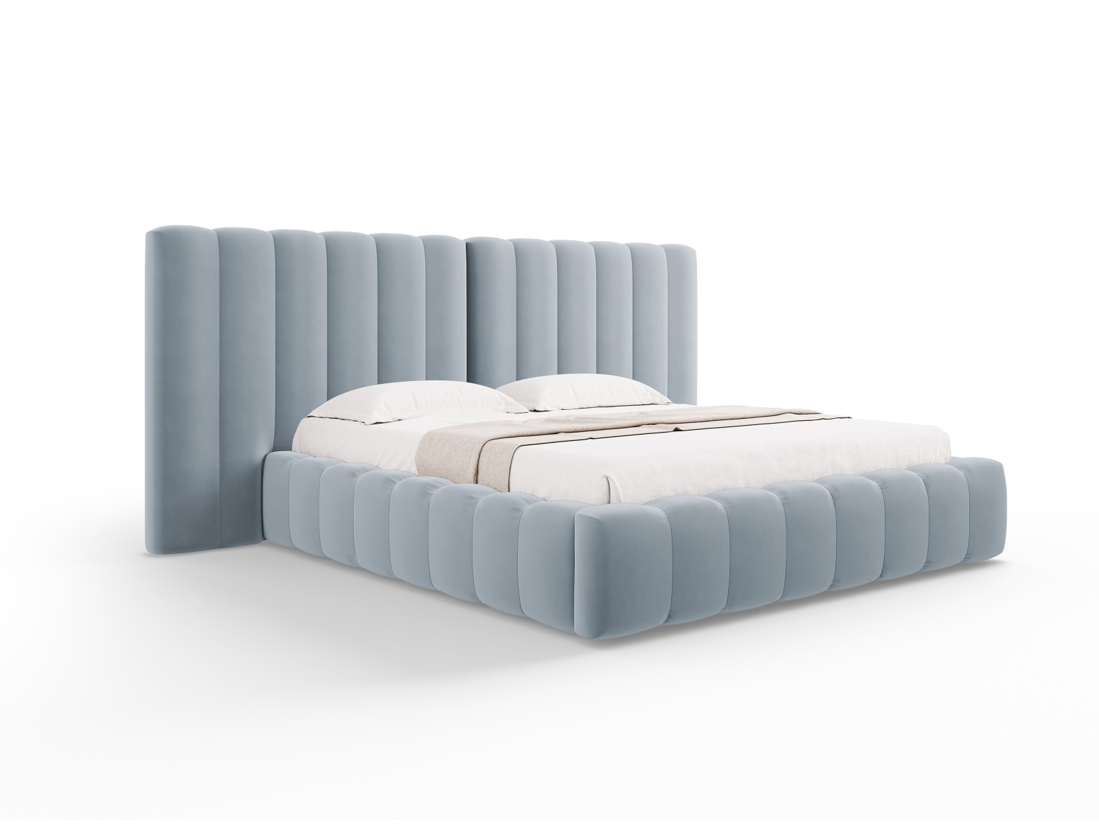 Velvet Storage Bed With Double Headboard, "Kelp", 250x230x100