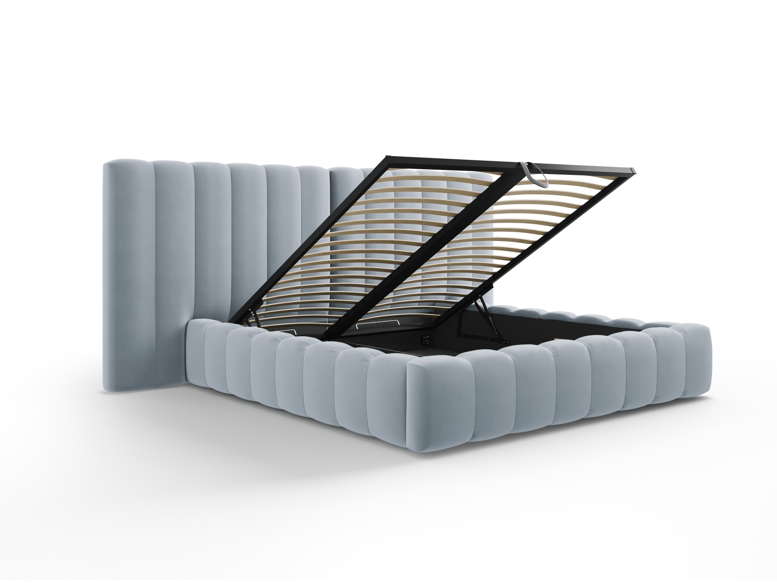Velvet Storage Bed With Double Headboard, "Kelp", 250x230x100