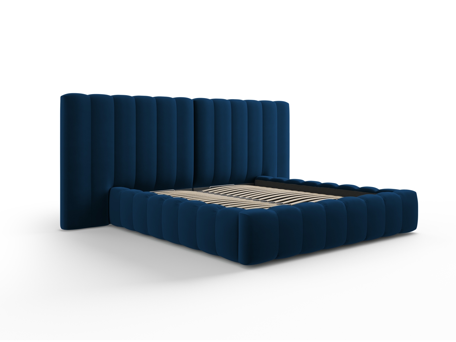 Velvet Storage Bed With Double Headboard, "Kelp", 250x230x100