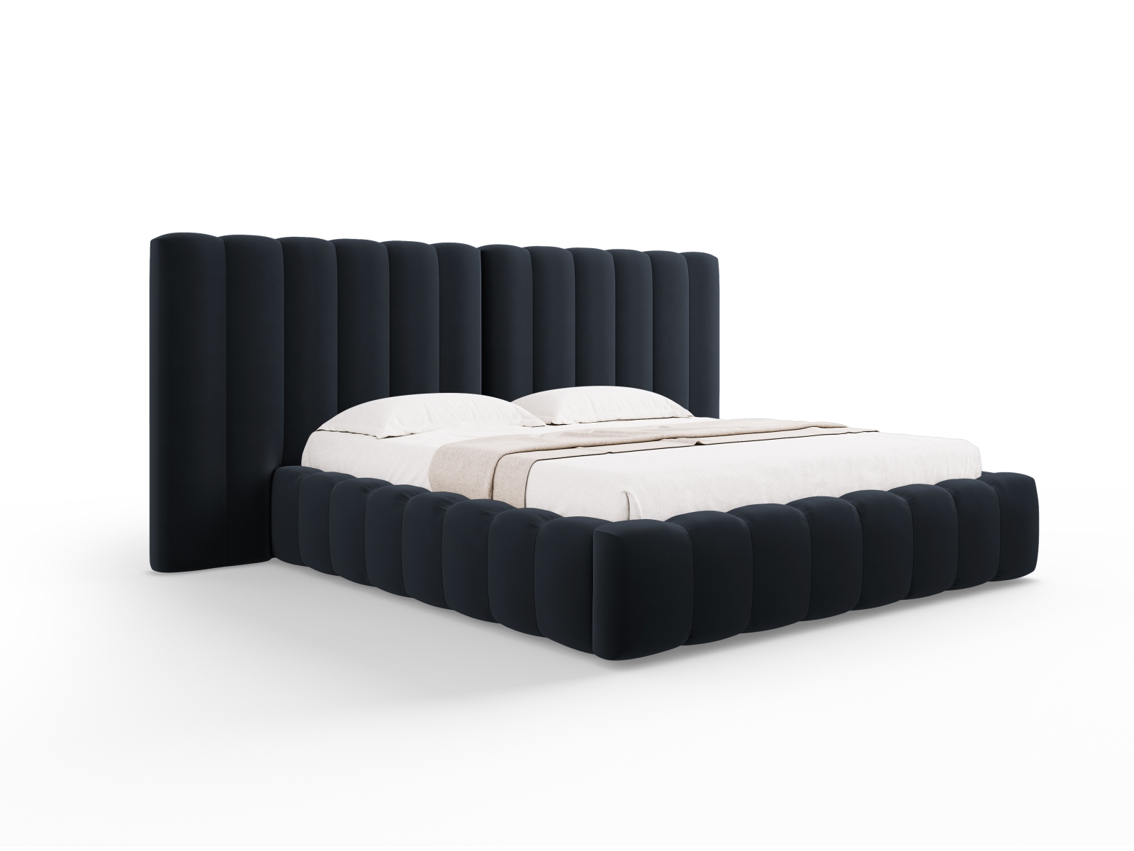 Velvet Storage Bed With Double Headboard, "Kelp", 250x230x100