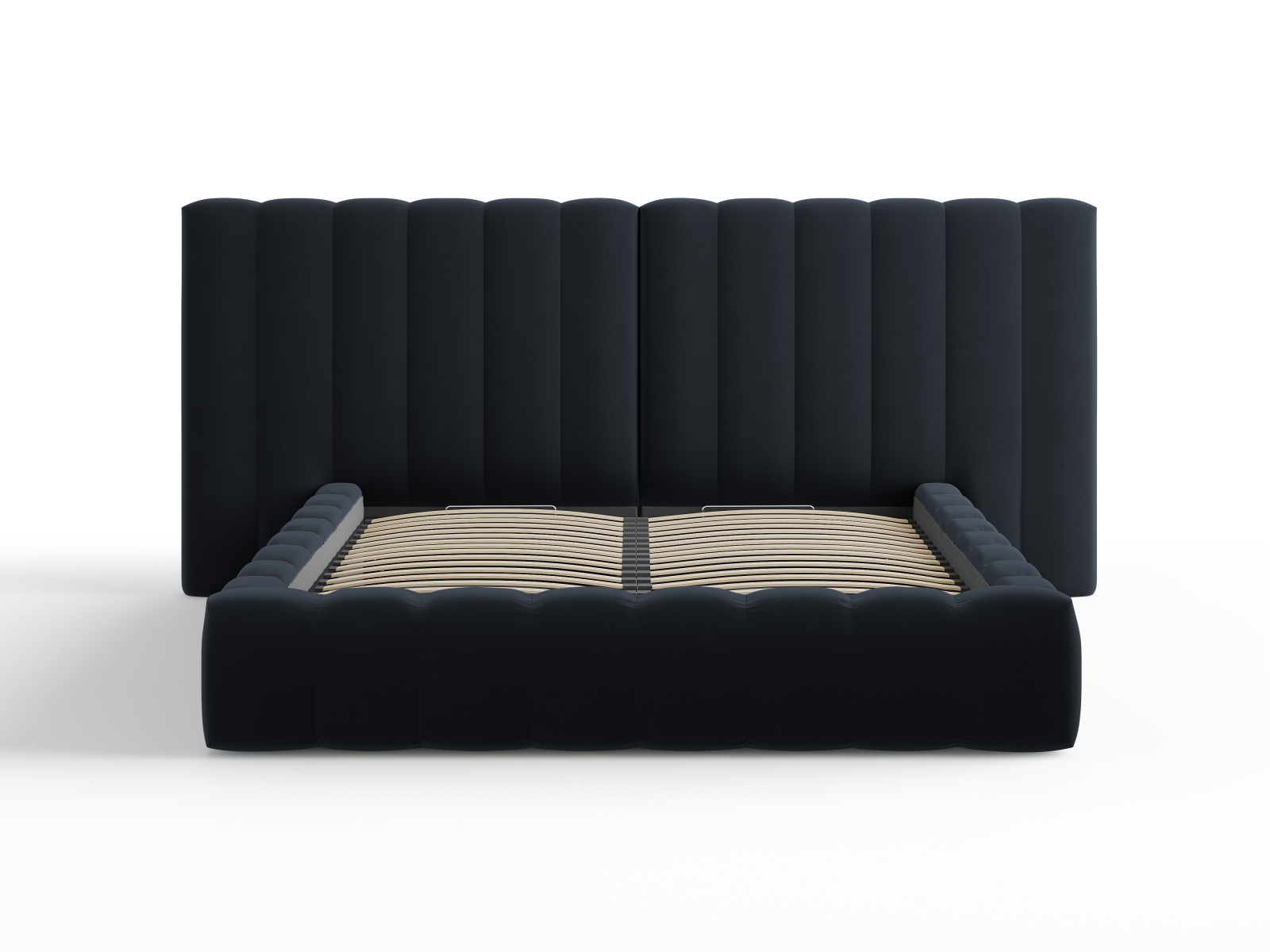 Velvet Storage Bed With Double Headboard, "Kelp", 250x230x100