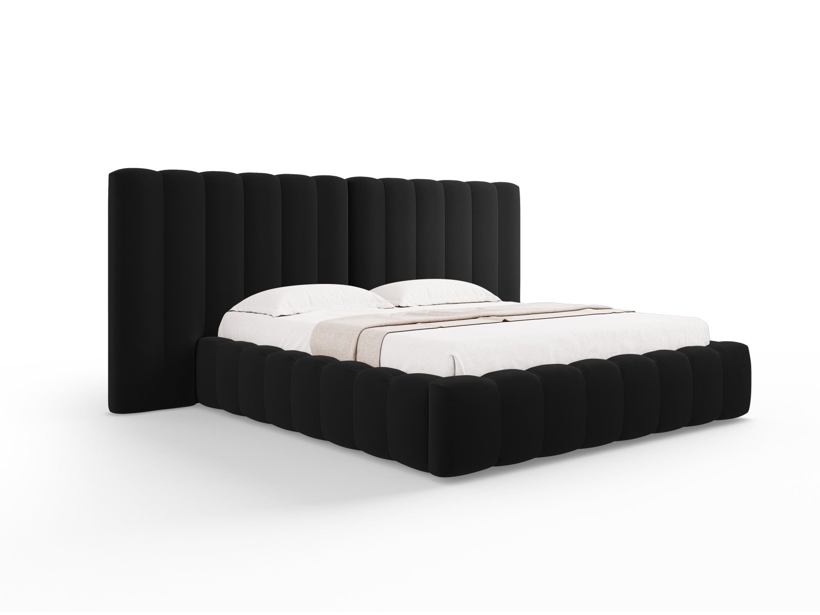 Velvet Storage Bed With Double Headboard, "Kelp", 250x230x100