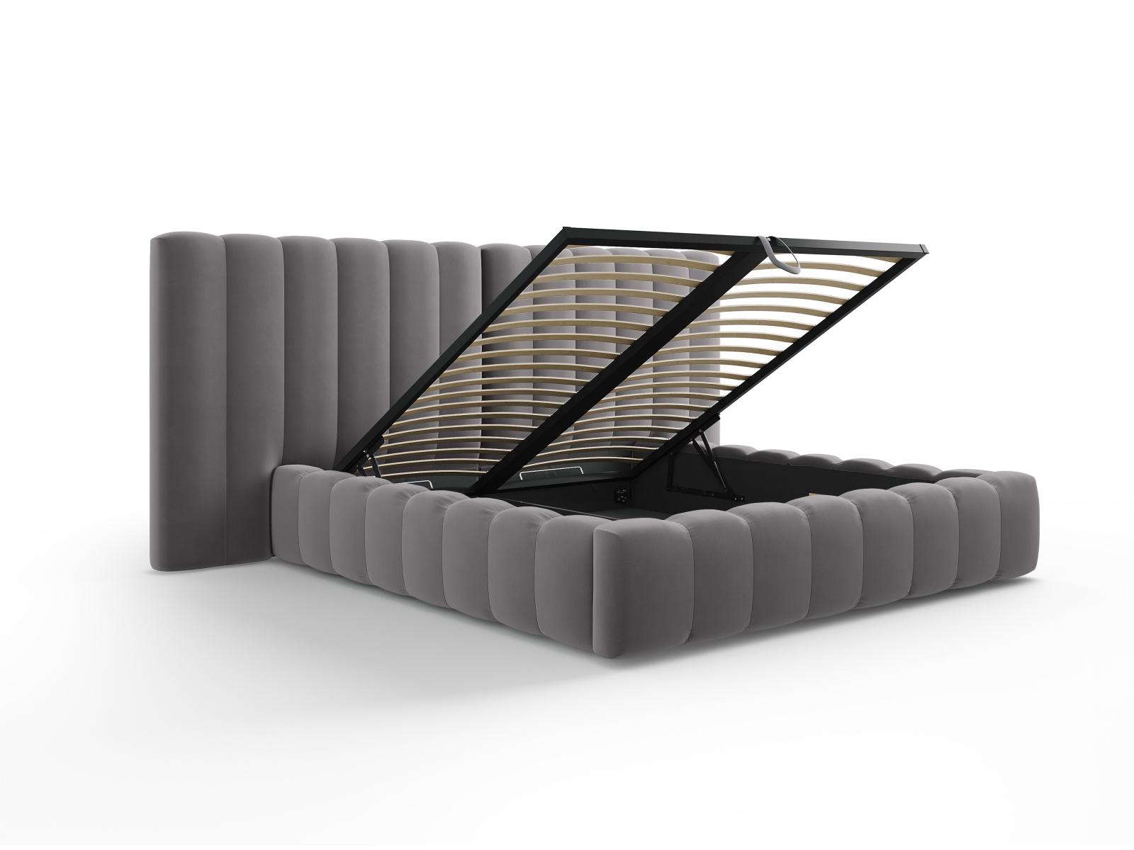 Velvet Storage Bed With Double Headboard, "Kelp", 250x230x100