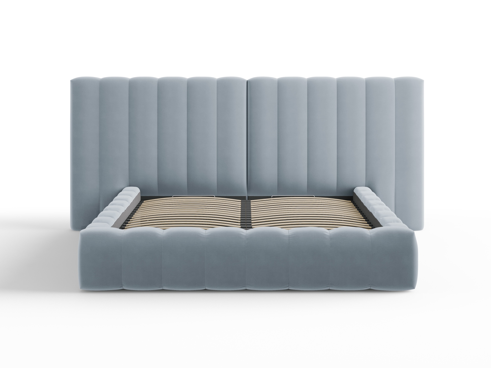 Velvet Storage Bed With Double Headboard, "Kelp", 300x230x100