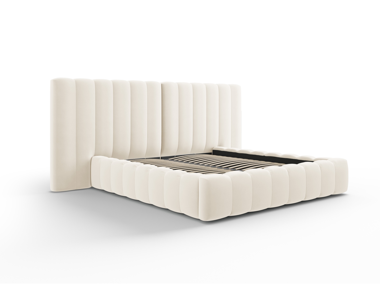 Velvet Storage Bed With Double Headboard, "Kelp", 350x230x100
