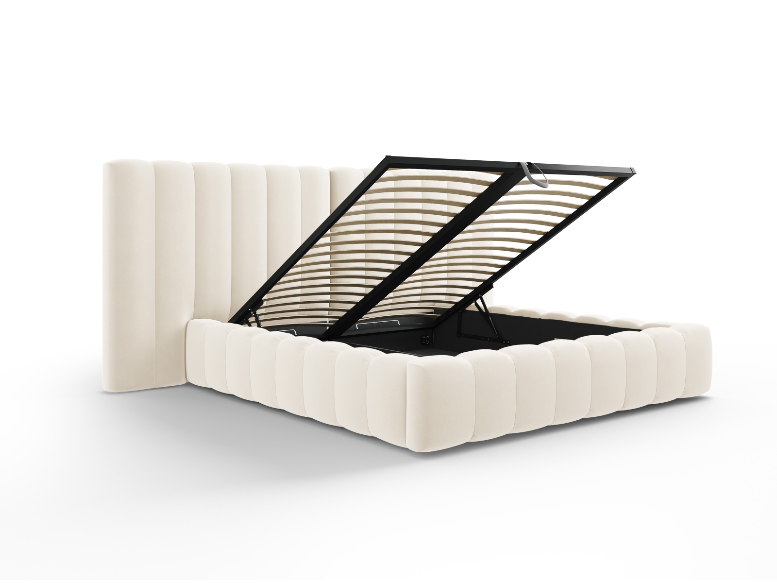 Velvet Storage Bed With Double Headboard, "Kelp", 350x230x100