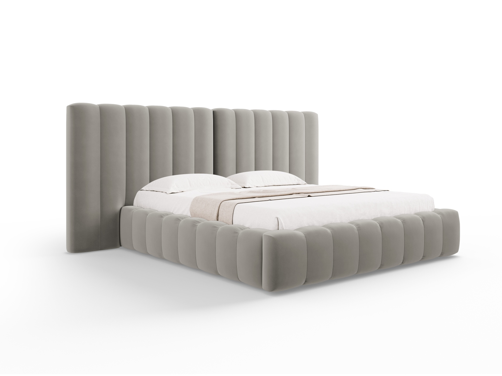 Velvet Storage Bed With Double Headboard, "Kelp", 350x230x100