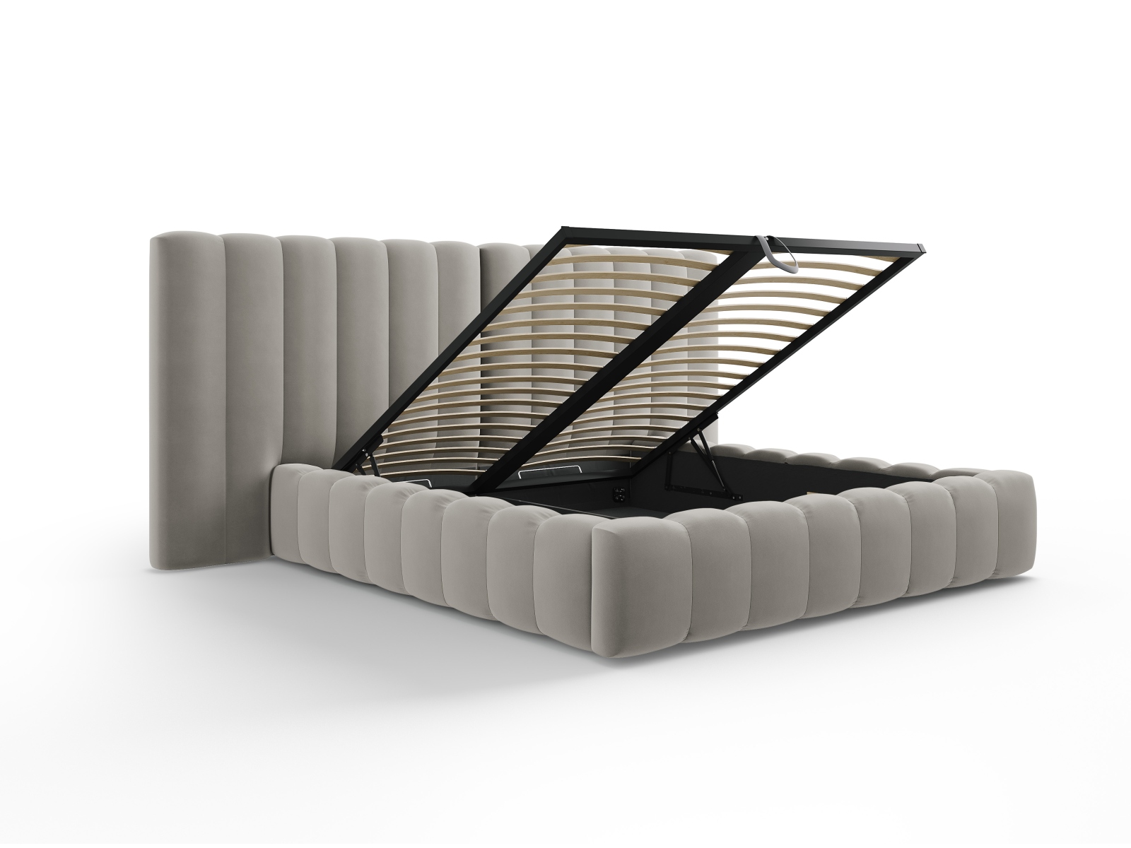 Velvet Storage Bed With Double Headboard, "Kelp", 350x230x100