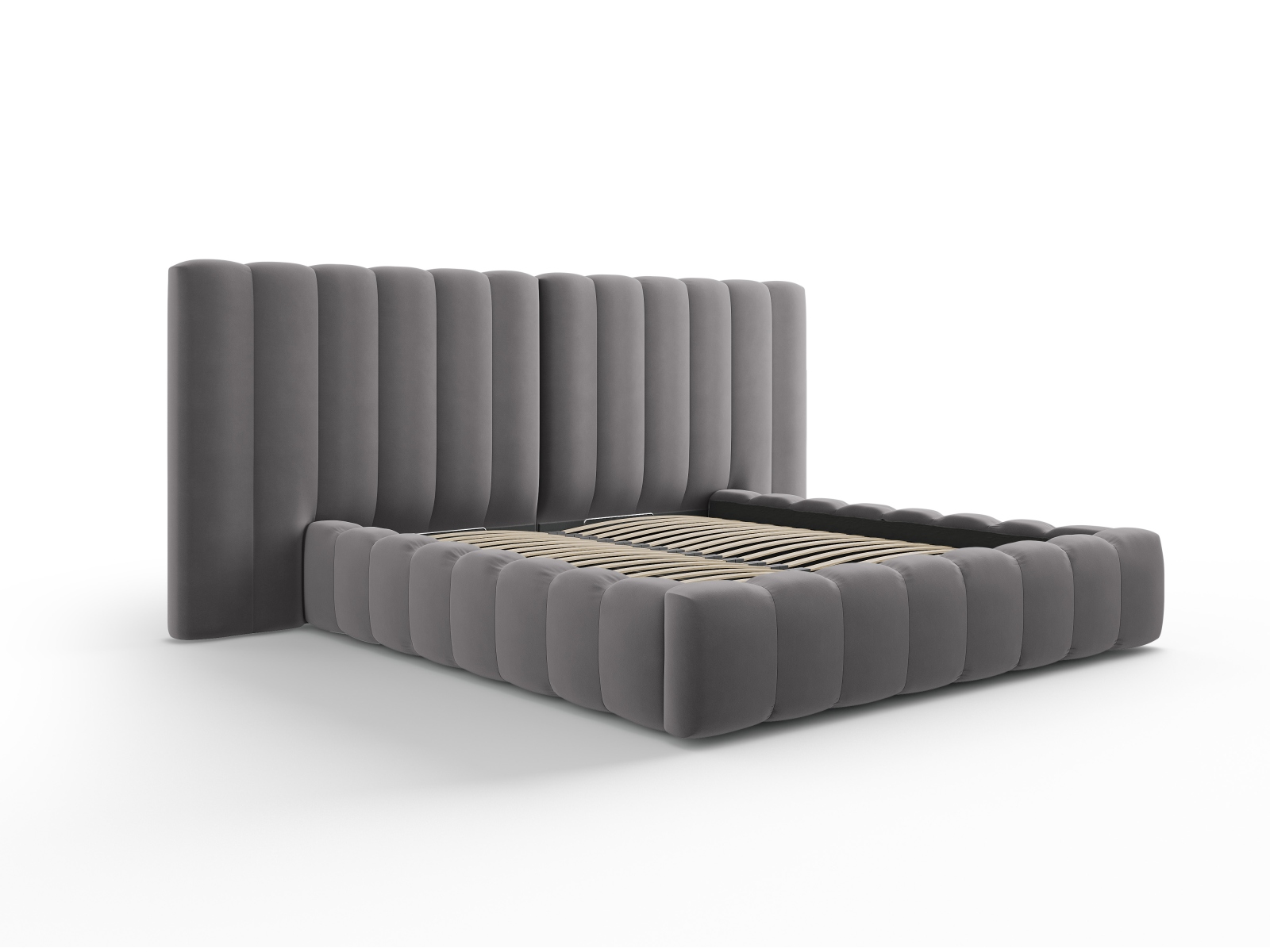 Velvet Storage Bed With Double Headboard, "Kelp", 350x230x100