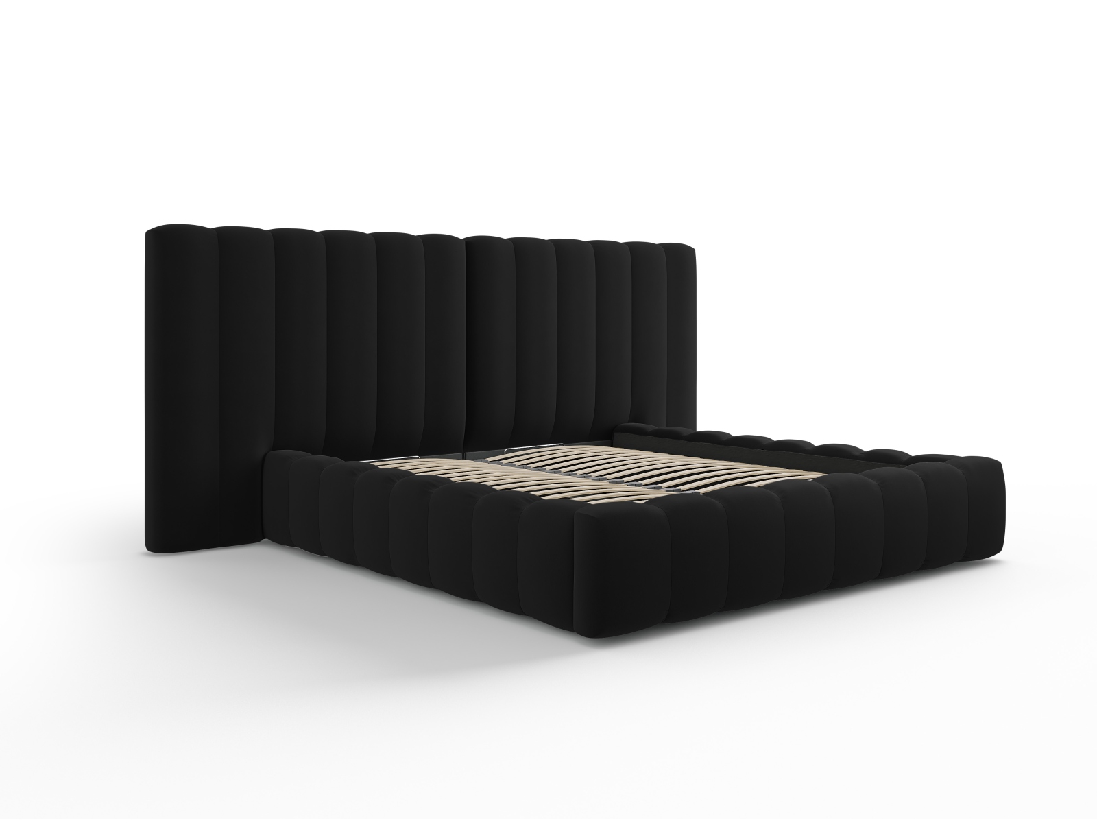 Velvet Storage Bed With Double Headboard, "Kelp", 350x230x100