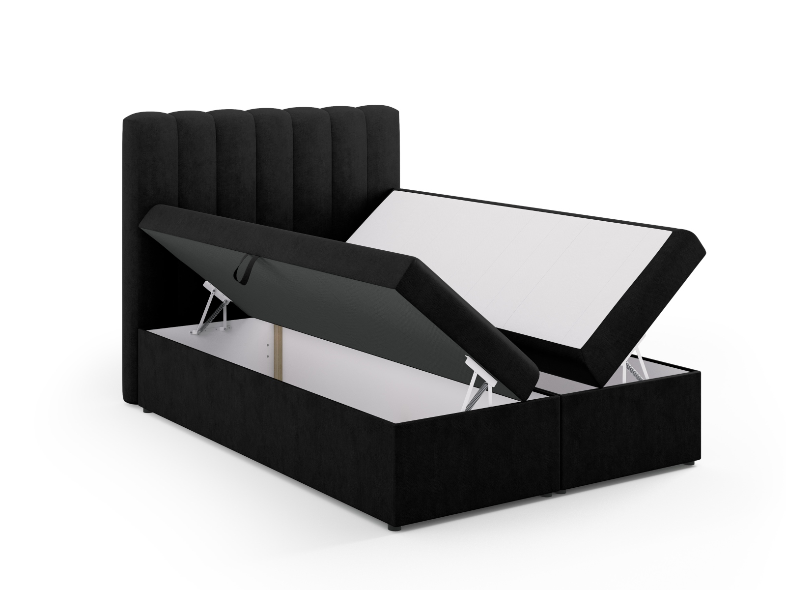 Boxspring Bed Set: Headboard + Box Springs/Mattress + Mattress Topper, "Kelp", 140x210x125