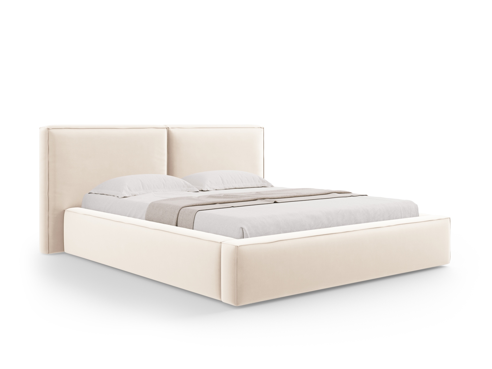 Velvet Storage Bed With Double Headboard, "Jodie", 214x228x108