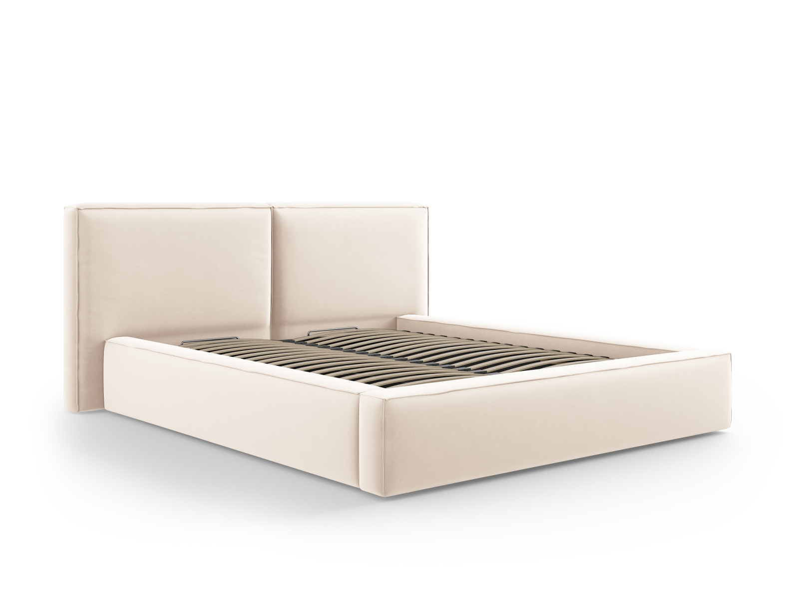 Velvet Storage Bed With Double Headboard, "Jodie", 214x228x108