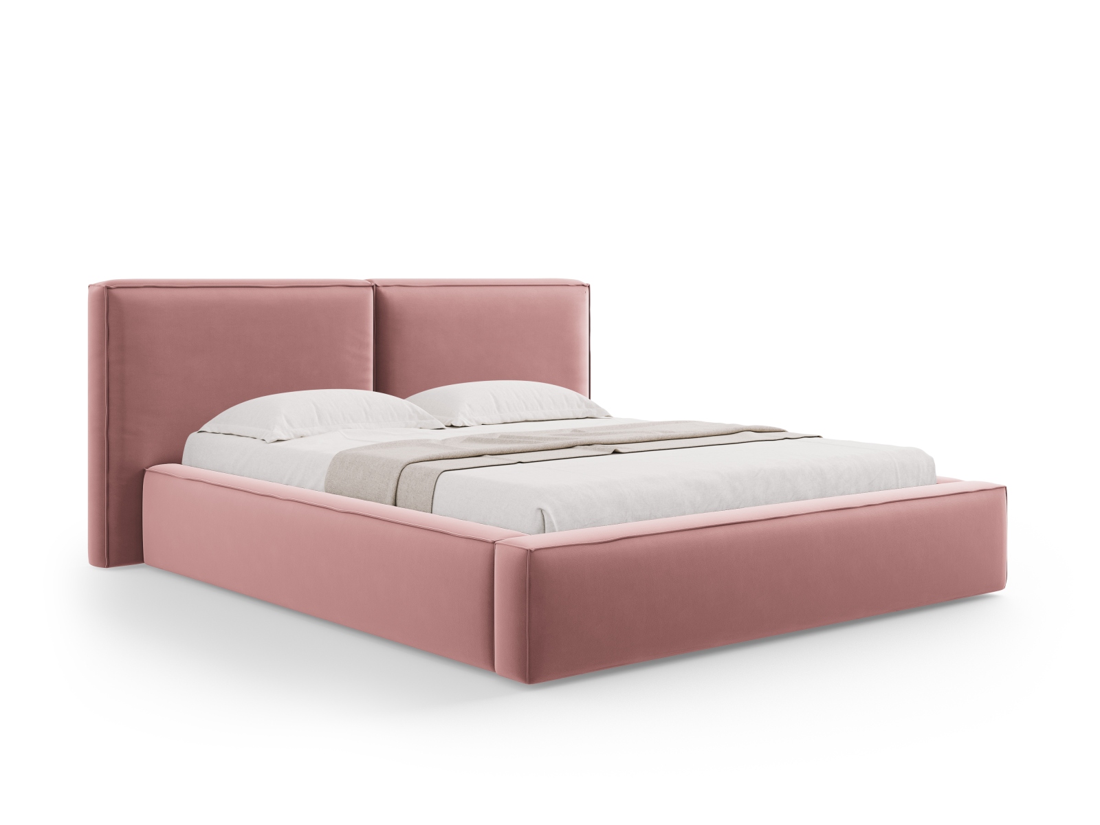 Velvet Storage Bed With Double Headboard, "Jodie", 214x228x108