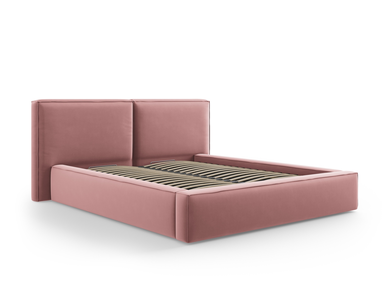 Velvet Storage Bed With Double Headboard, "Jodie", 214x228x108