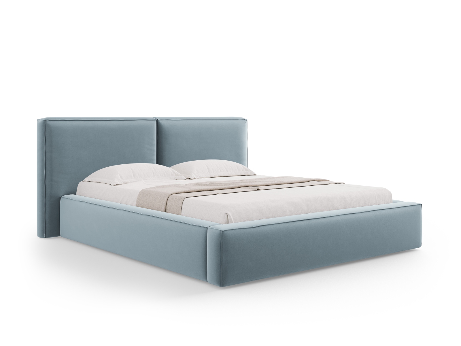 Velvet Storage Bed With Double Headboard, "Jodie", 214x228x108