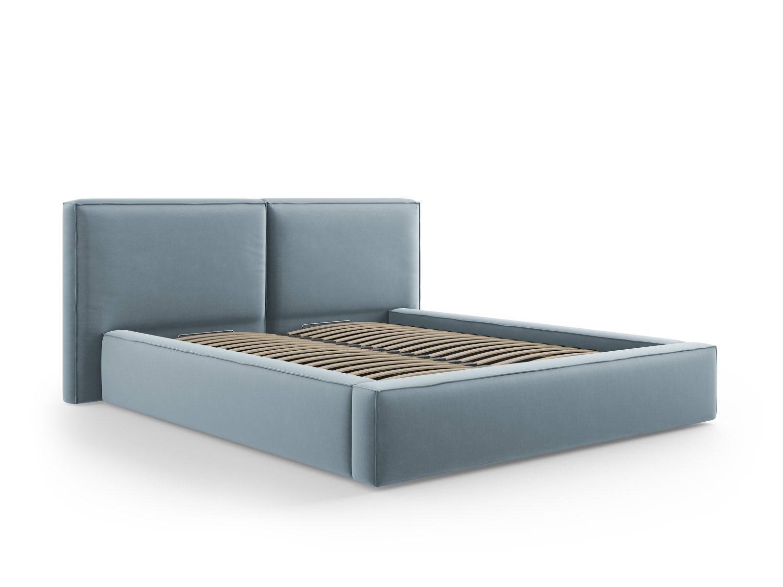 Velvet Storage Bed With Double Headboard, "Jodie", 214x228x108