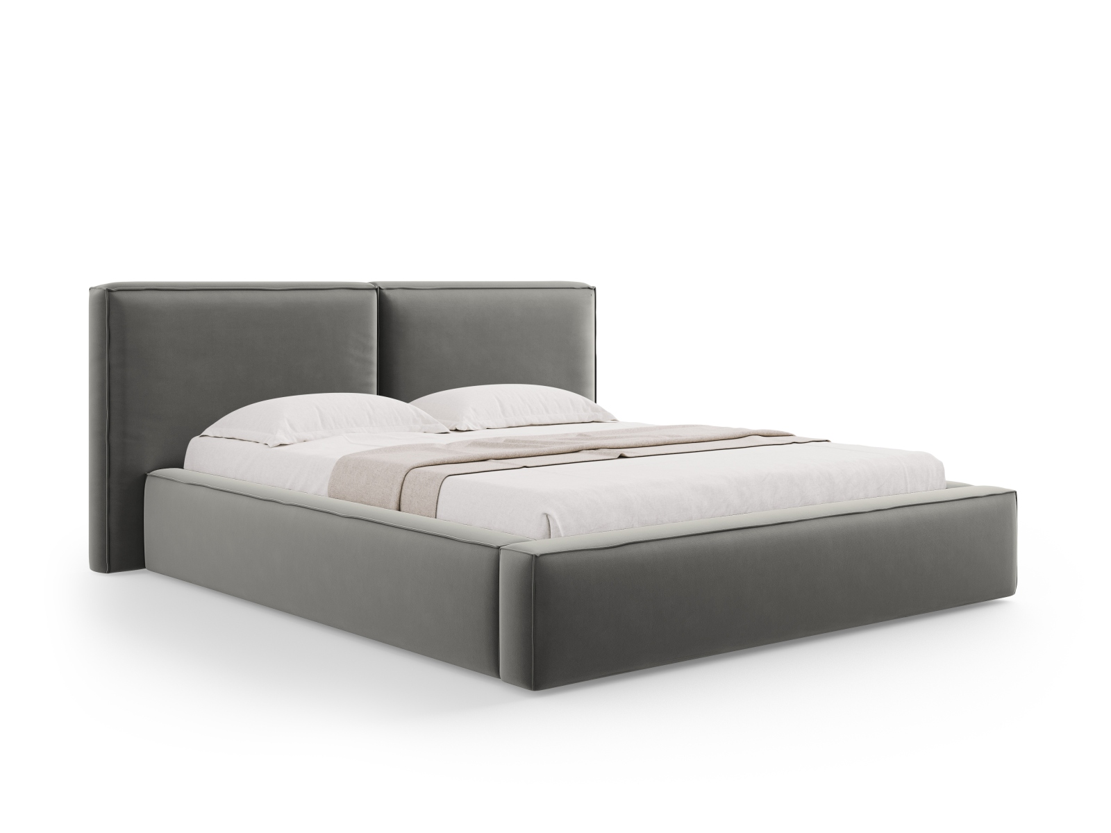 Velvet Storage Bed With Double Headboard, "Jodie", 214x228x108