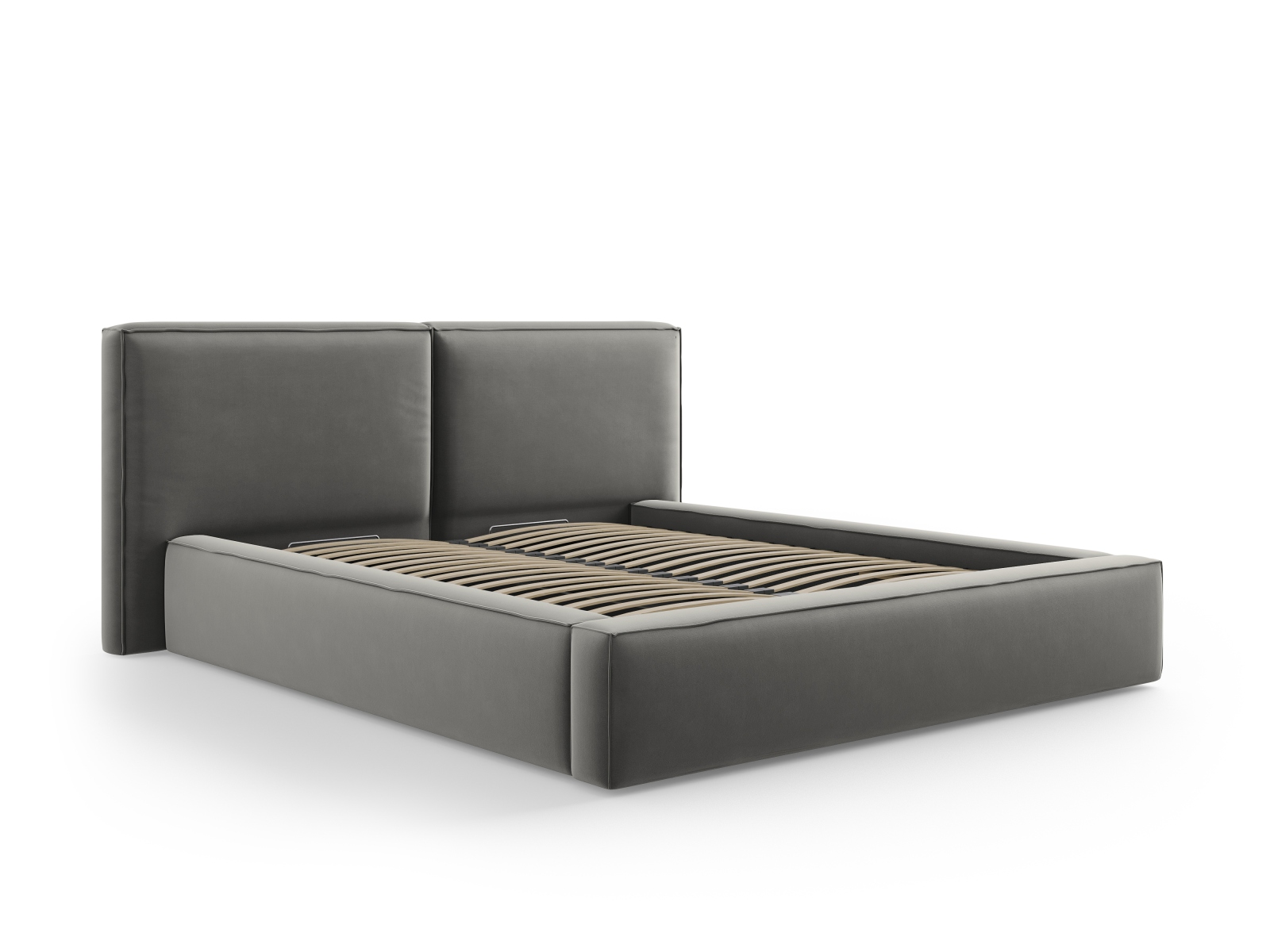 Velvet Storage Bed With Double Headboard, "Jodie", 214x228x108