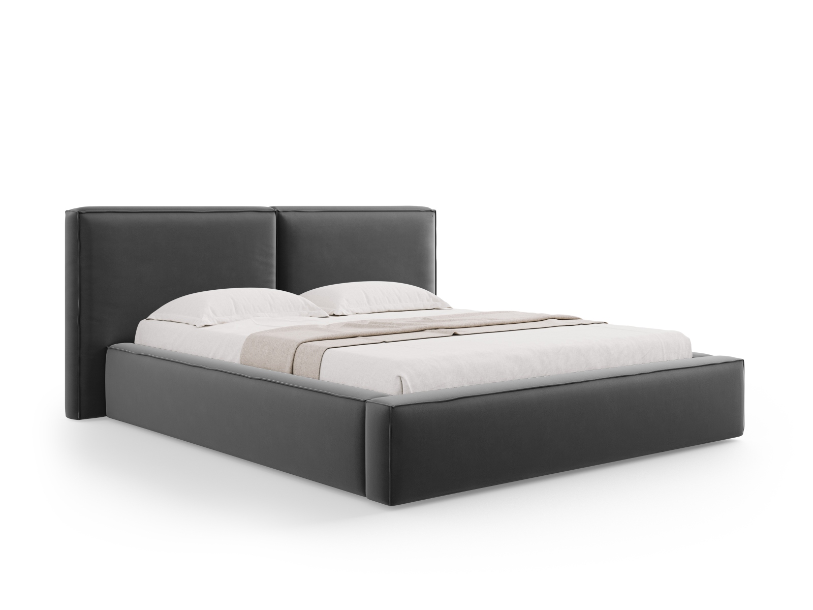 Velvet Storage Bed With Double Headboard, "Jodie", 214x228x108