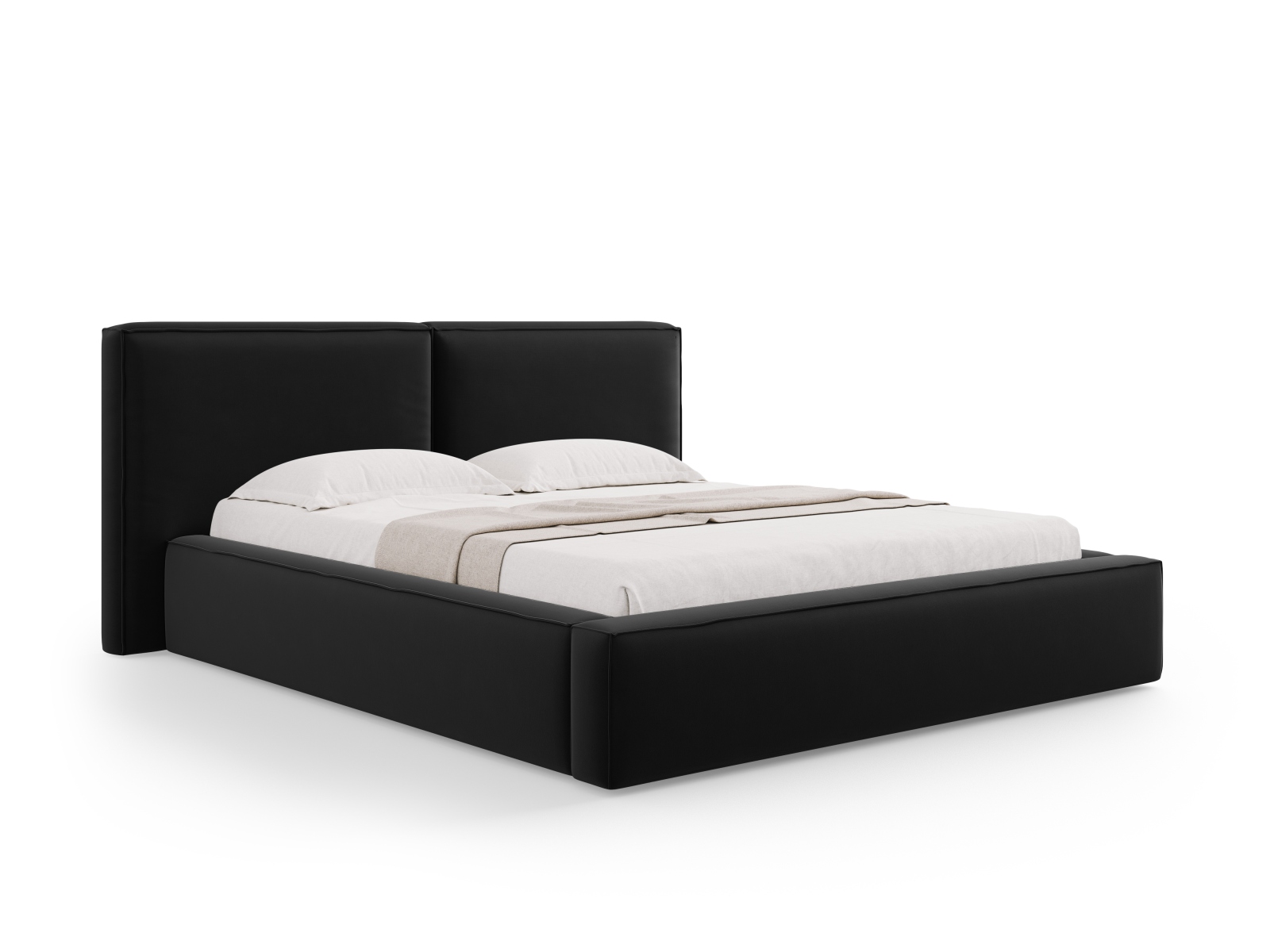 Velvet Storage Bed With Double Headboard, "Jodie", 214x228x108