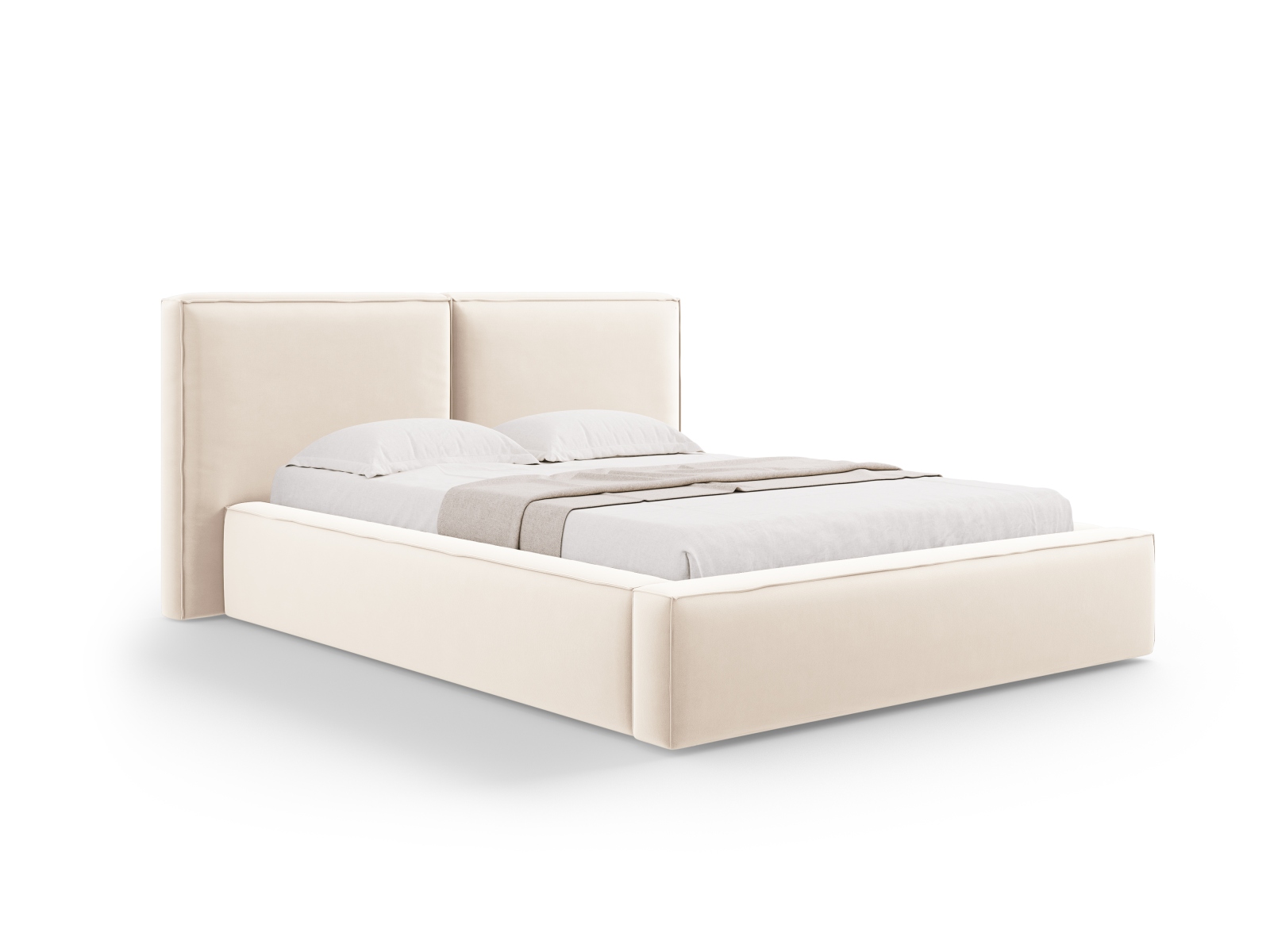 Velvet Storage Bed With Double Headboard, "Jodie", 194x228x108