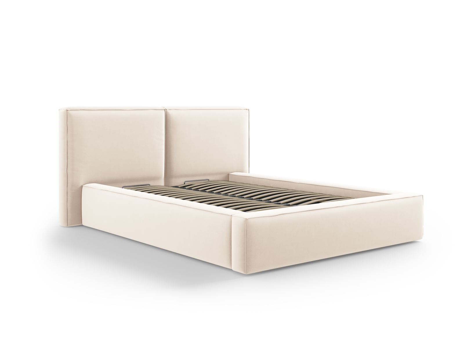 Velvet Storage Bed With Double Headboard, "Jodie", 194x228x108