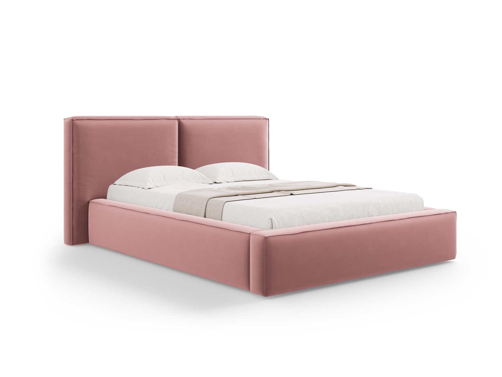 Velvet Storage Bed With Double Headboard, "Jodie", 194x228x108