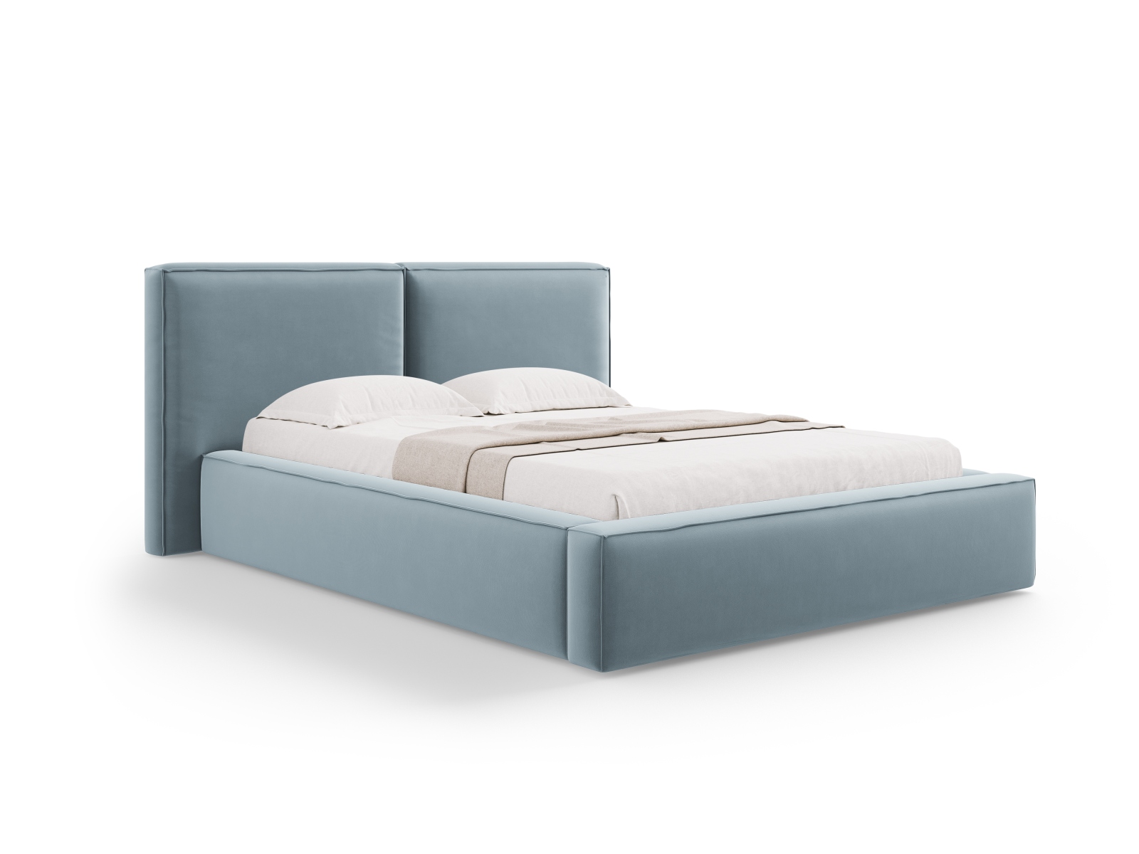 Velvet Storage Bed With Double Headboard, "Jodie", 194x228x108