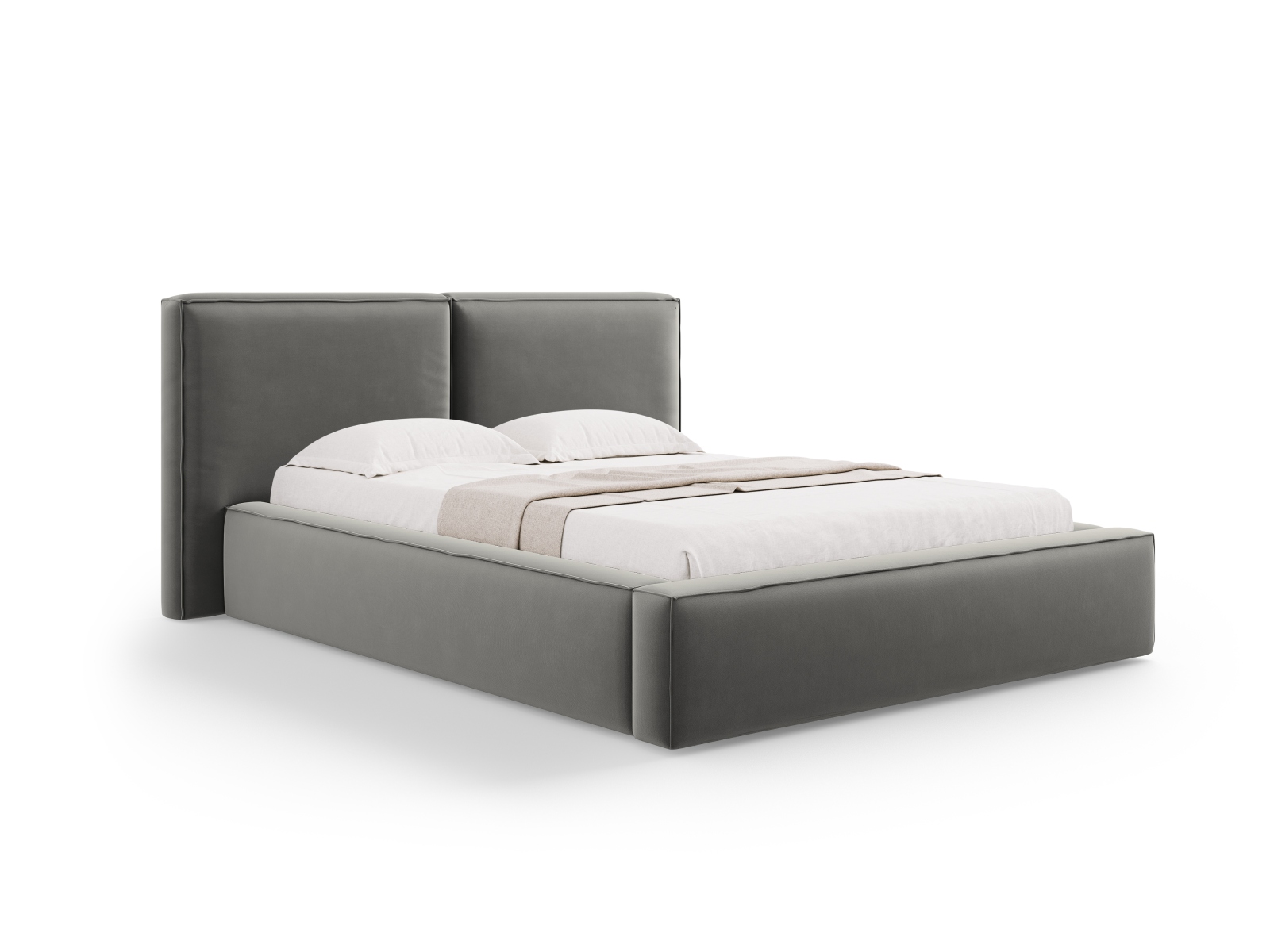 Velvet Storage Bed With Double Headboard, "Jodie", 194x228x108