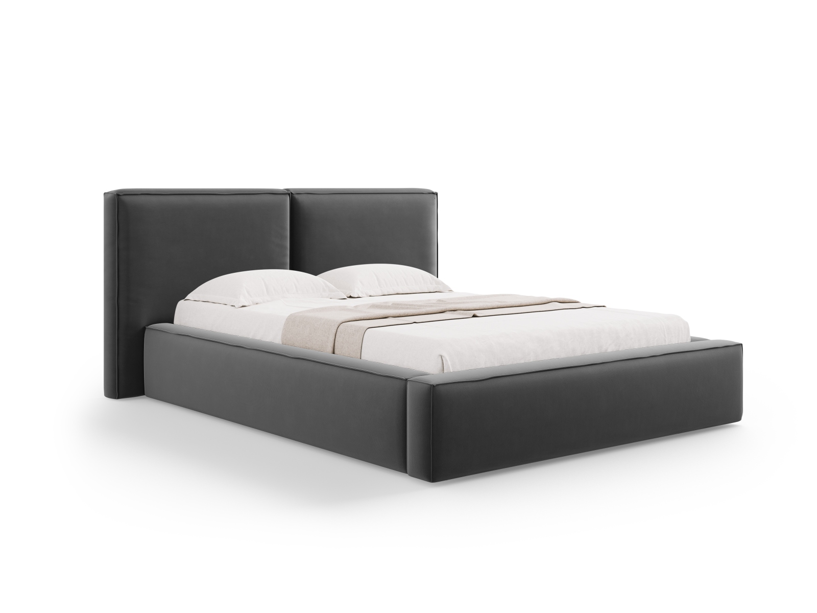 Velvet Storage Bed With Double Headboard, "Jodie", 194x228x108