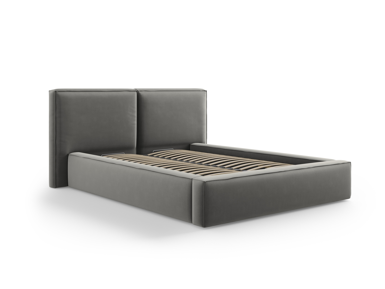 Velvet Storage Bed With Double Headboard, "Jodie", 194x228x108