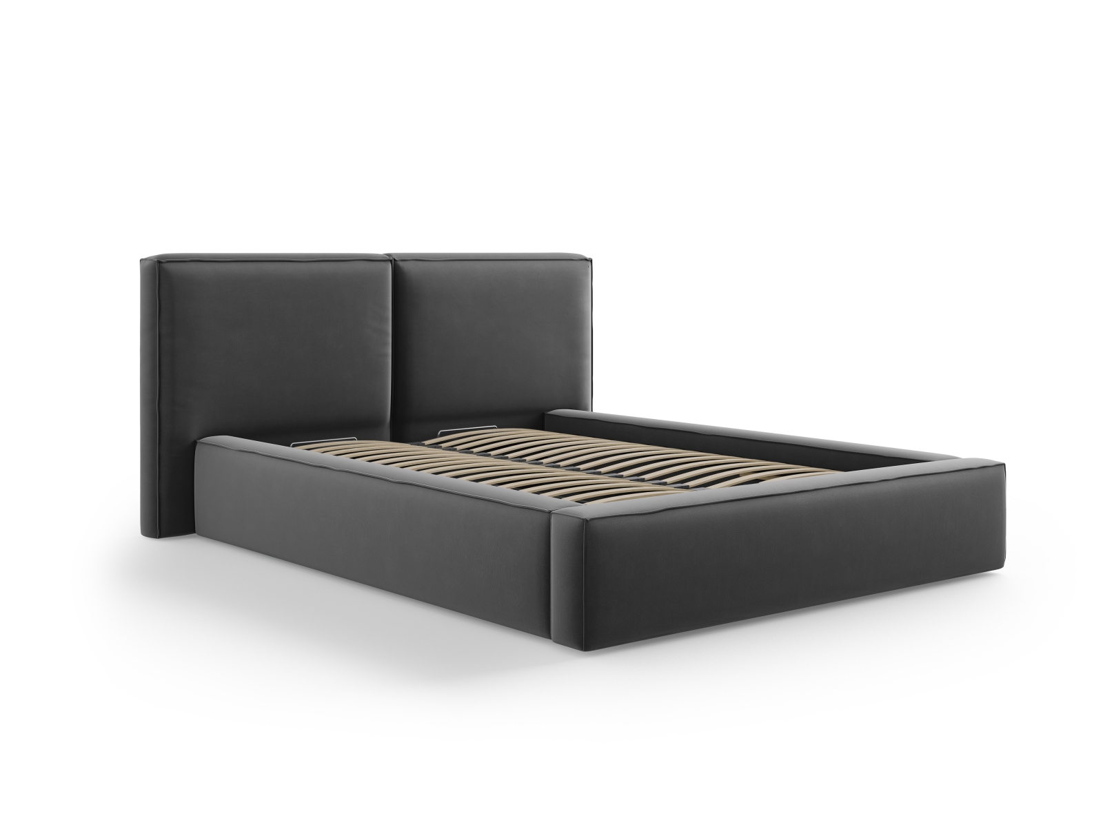 Velvet Storage Bed With Double Headboard, "Jodie", 194x228x108