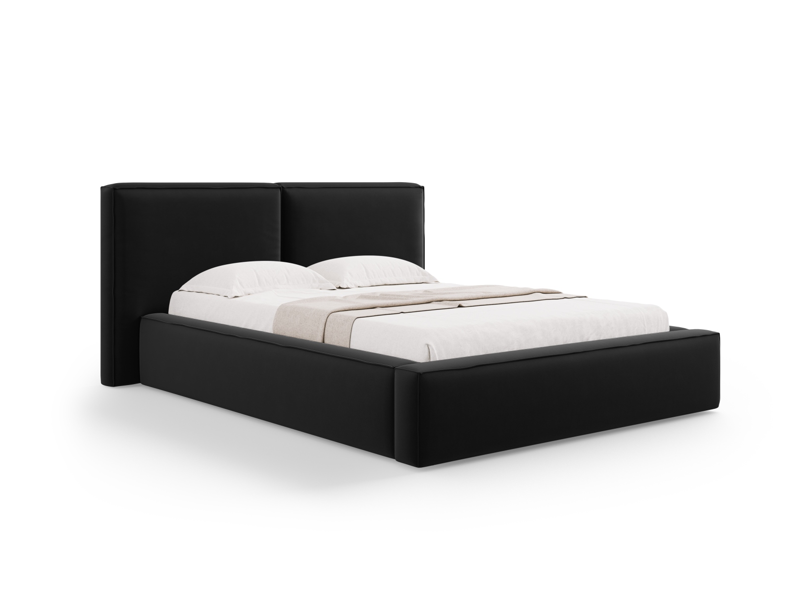 Velvet Storage Bed With Double Headboard, "Jodie", 194x228x108