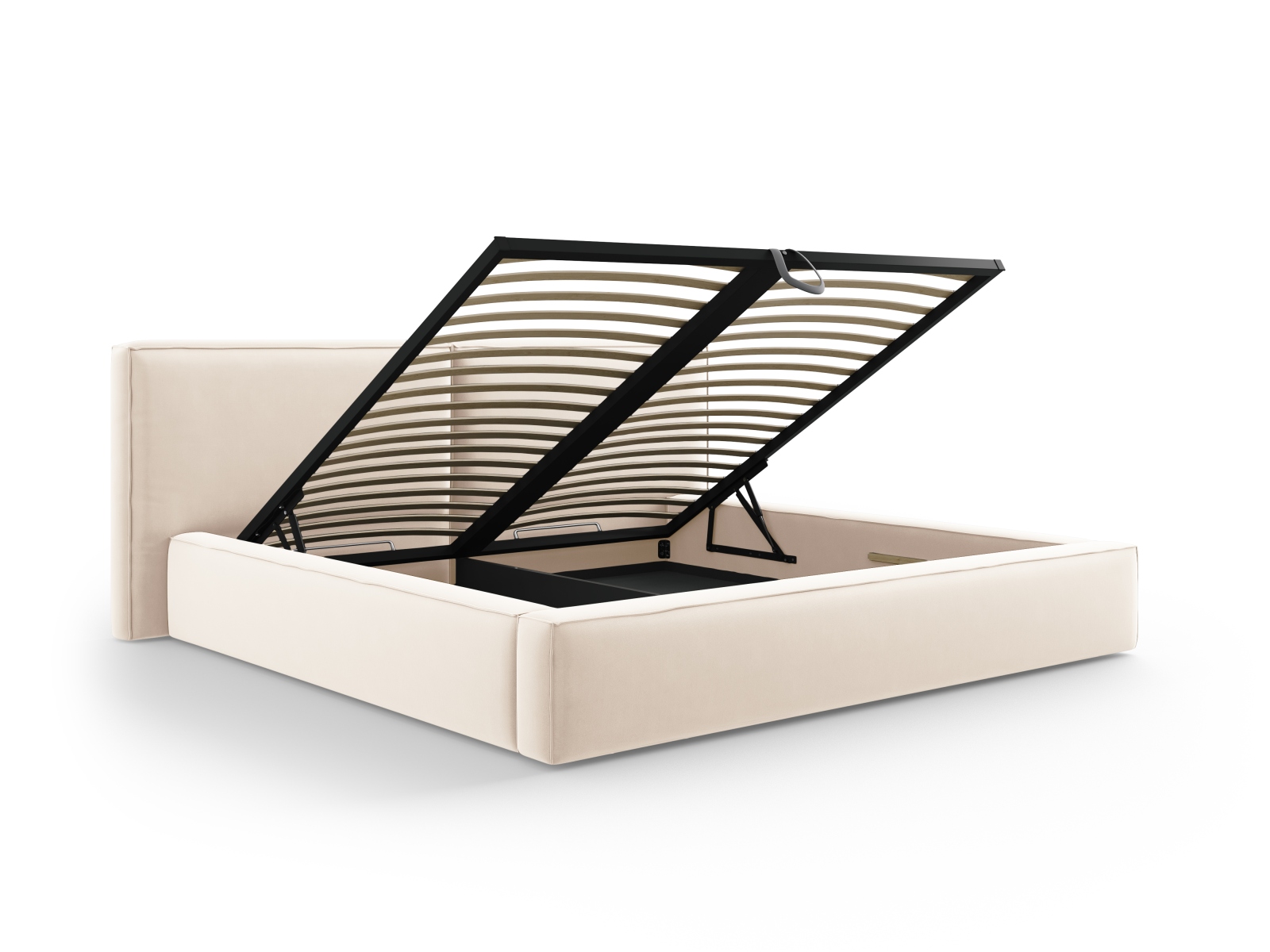 Velvet Storage Bed With Double Headboard, "Jodie", 251x228x108